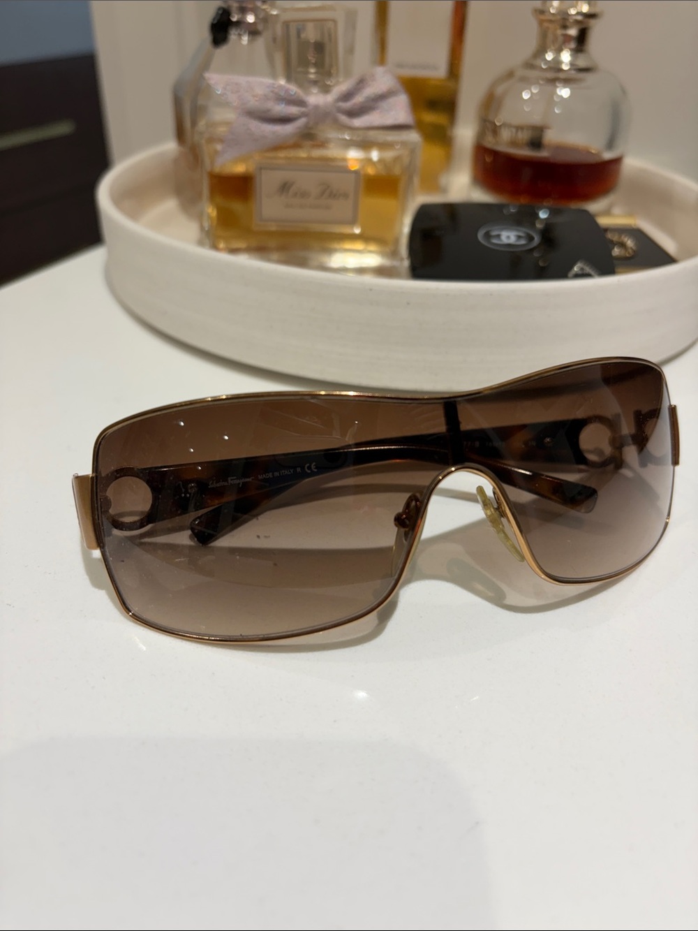 Salvatore Ferragamo Brown Gradient Shield Sunglasses